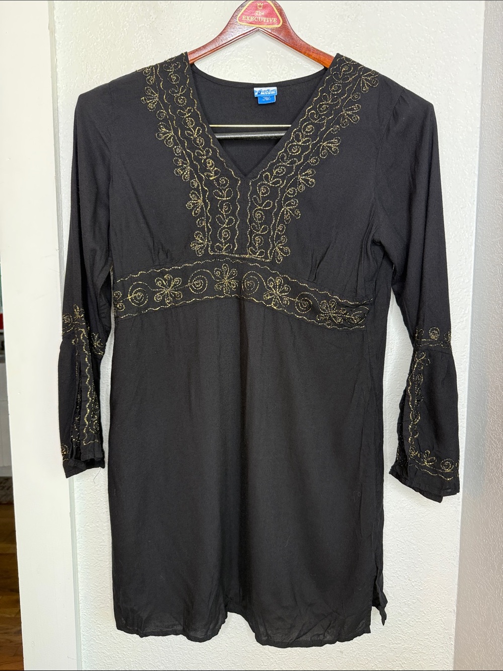 Soaked Black Embroidered Swim Cover Up Tunic Dress Medium Boho Beach Resortwear